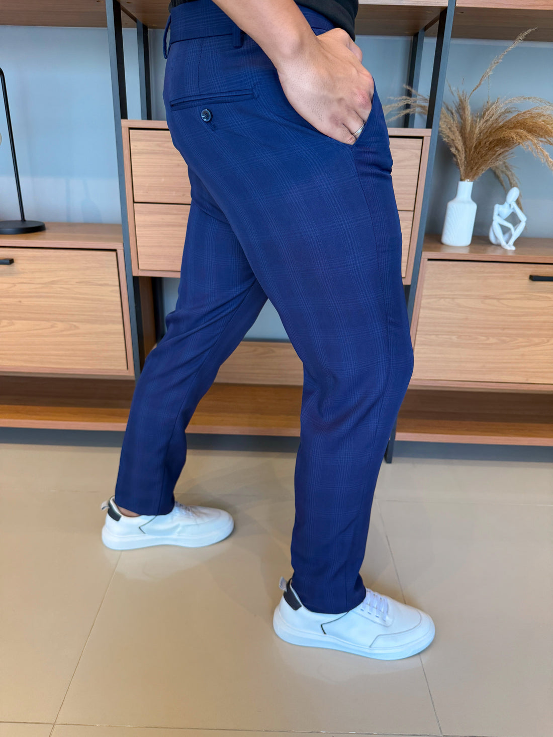 London Tailored Trousers – Royal Blue Check