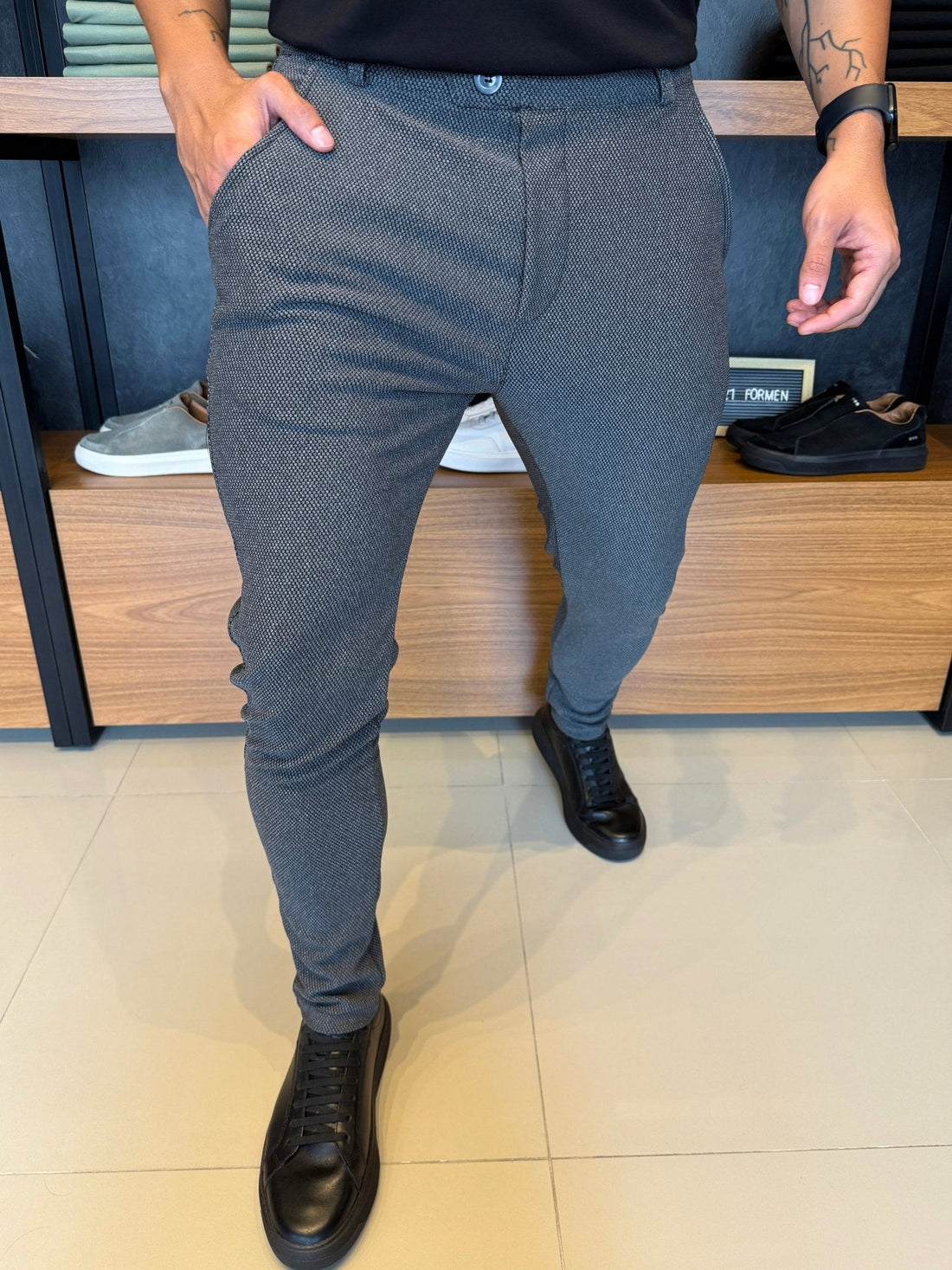 Granitto Textured Trousers – Charcoal | Zip-Free Design