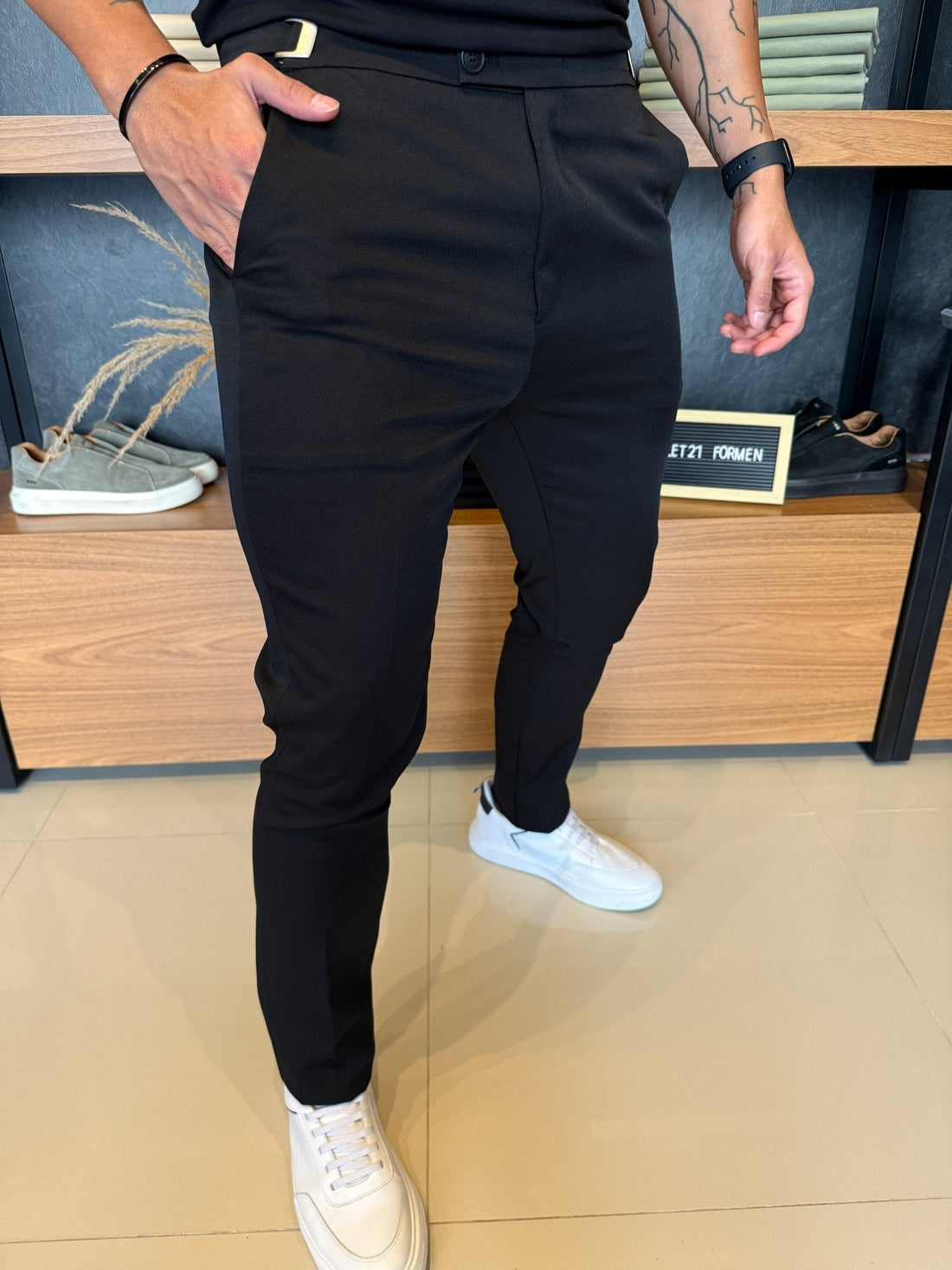 Italian Tailored Trousers – Black | Side Buckle Adjusters