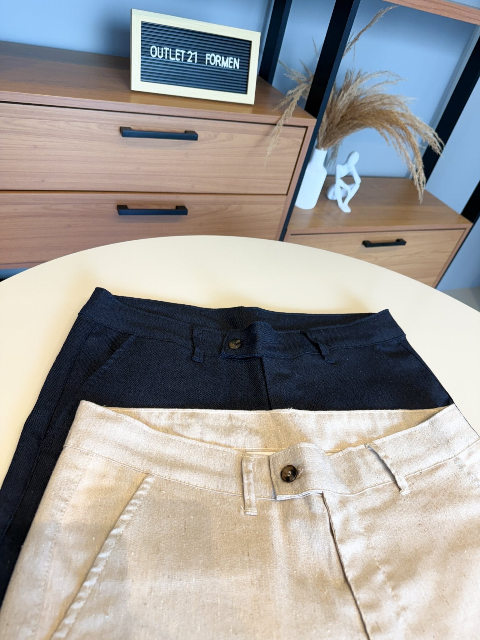 Beige Tailored Linen Trousers