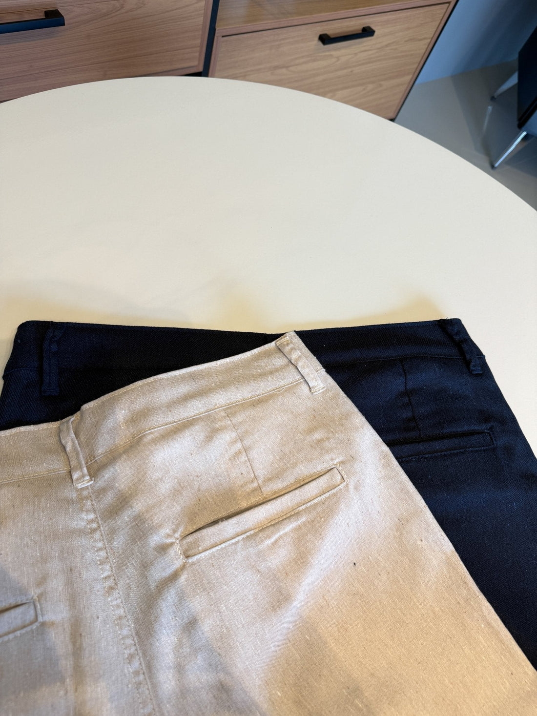 Navy Tailored Linen Trousers