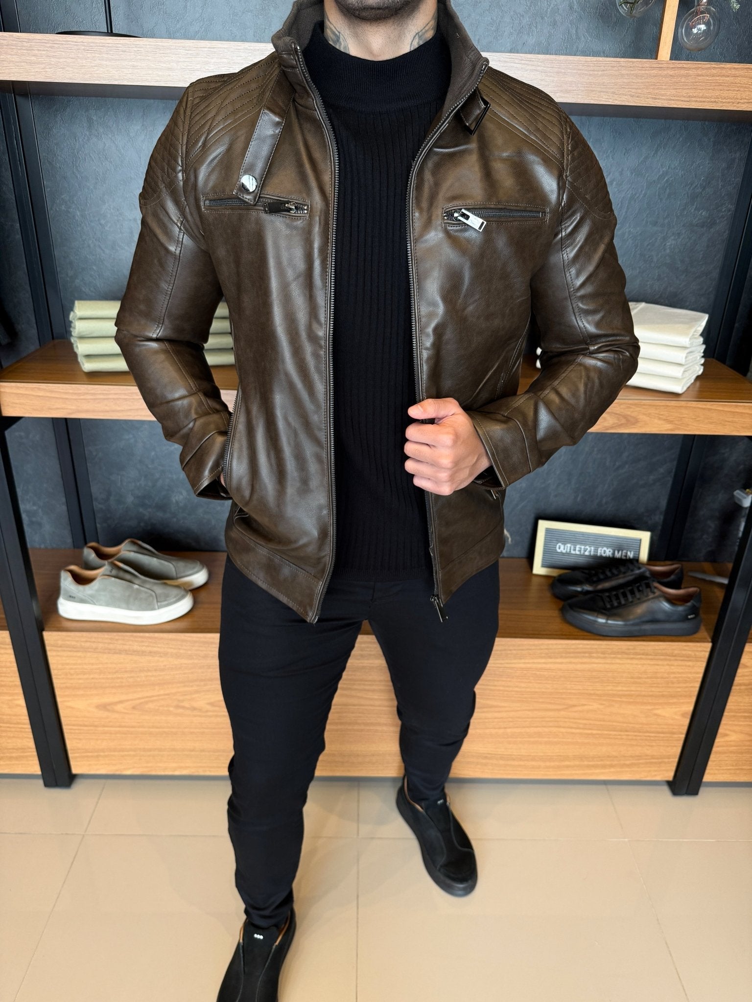 Men’s Leather Jacket – Coffee Brown