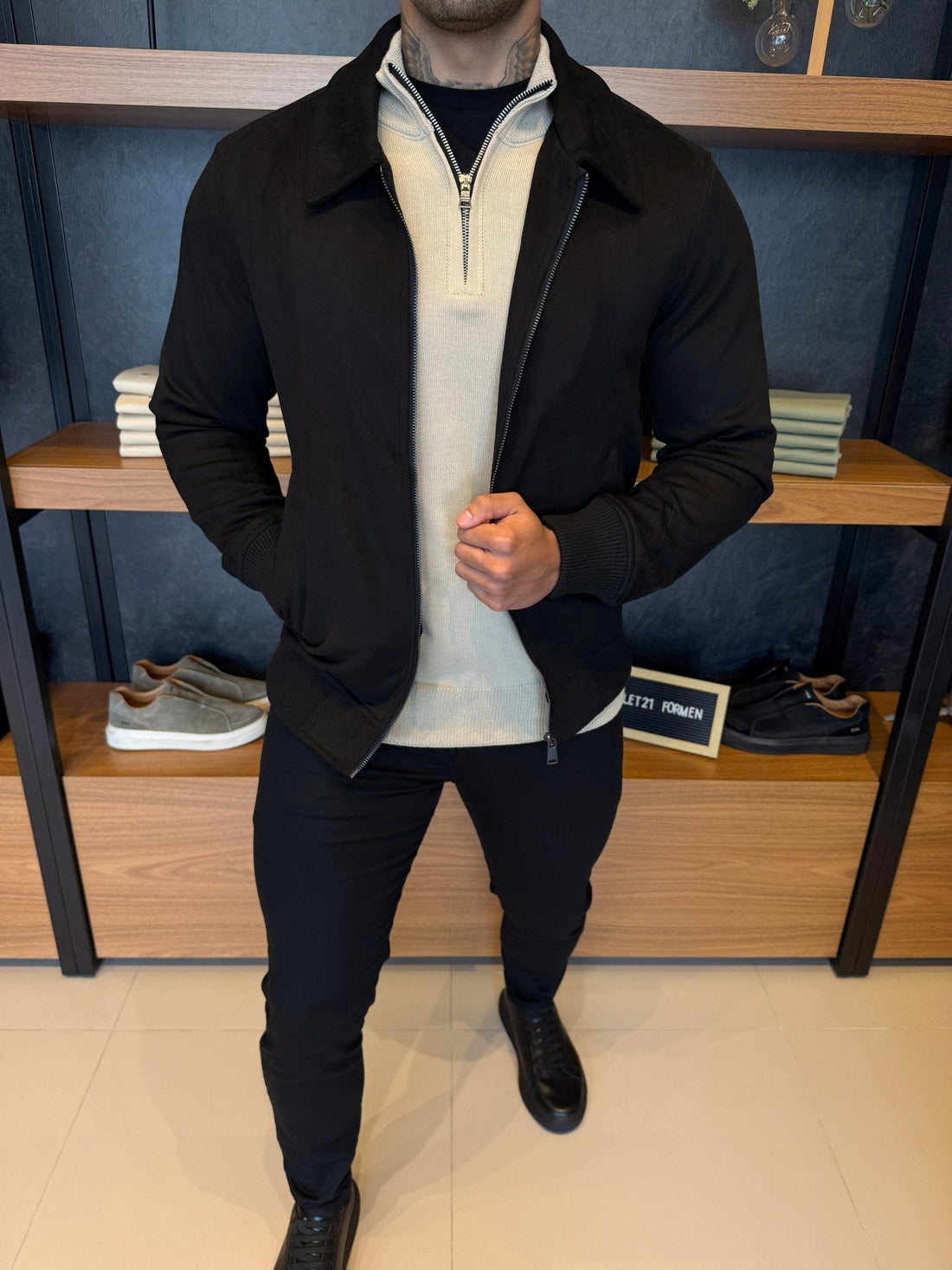 Sienna Suede Jacket – Black | Notch Lapel