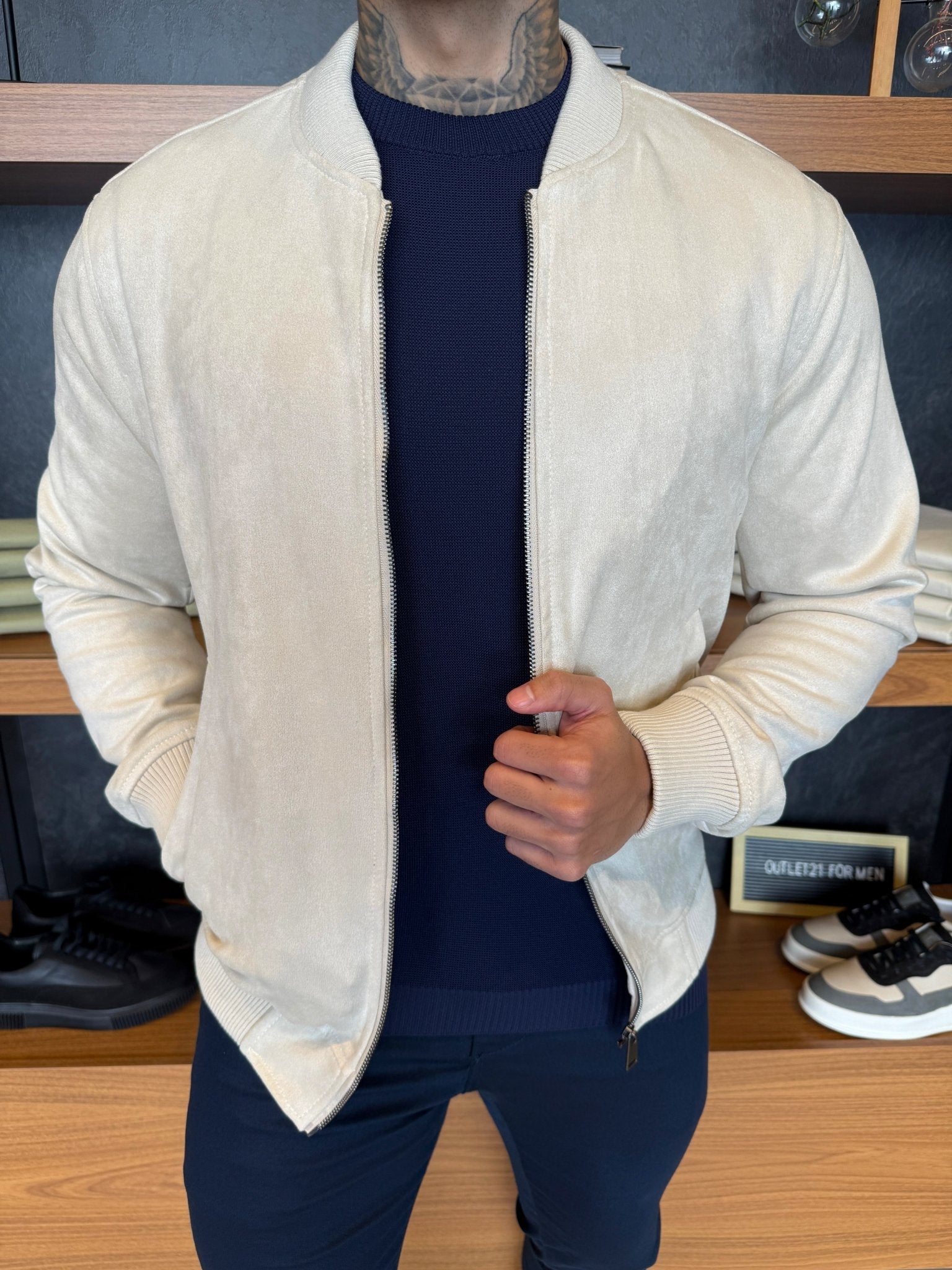 Taylor Suede Bomber Jacket – Ice Grey