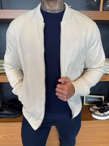 Taylor Suede Bomber Jacket – Ice Grey
