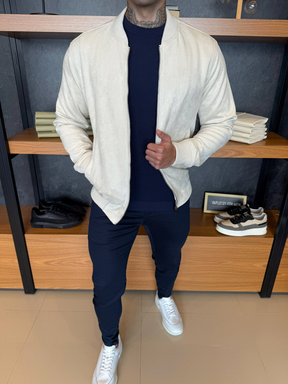 Taylor Suede Bomber Jacket – Ice Grey