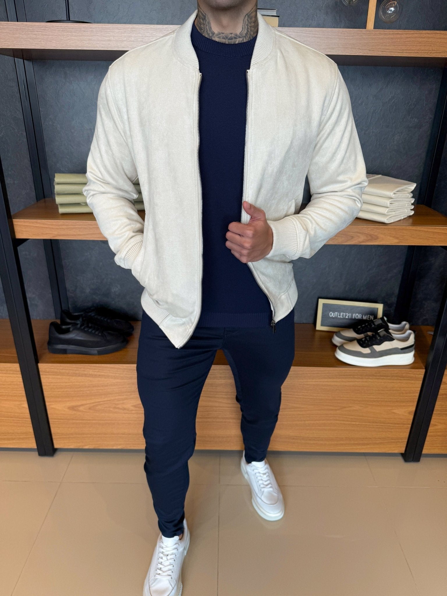 Taylor Suede Bomber Jacket – Ice Grey