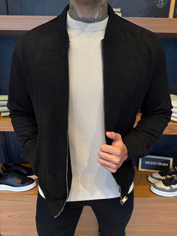 Taylor Suede Bomber Jacket – Black