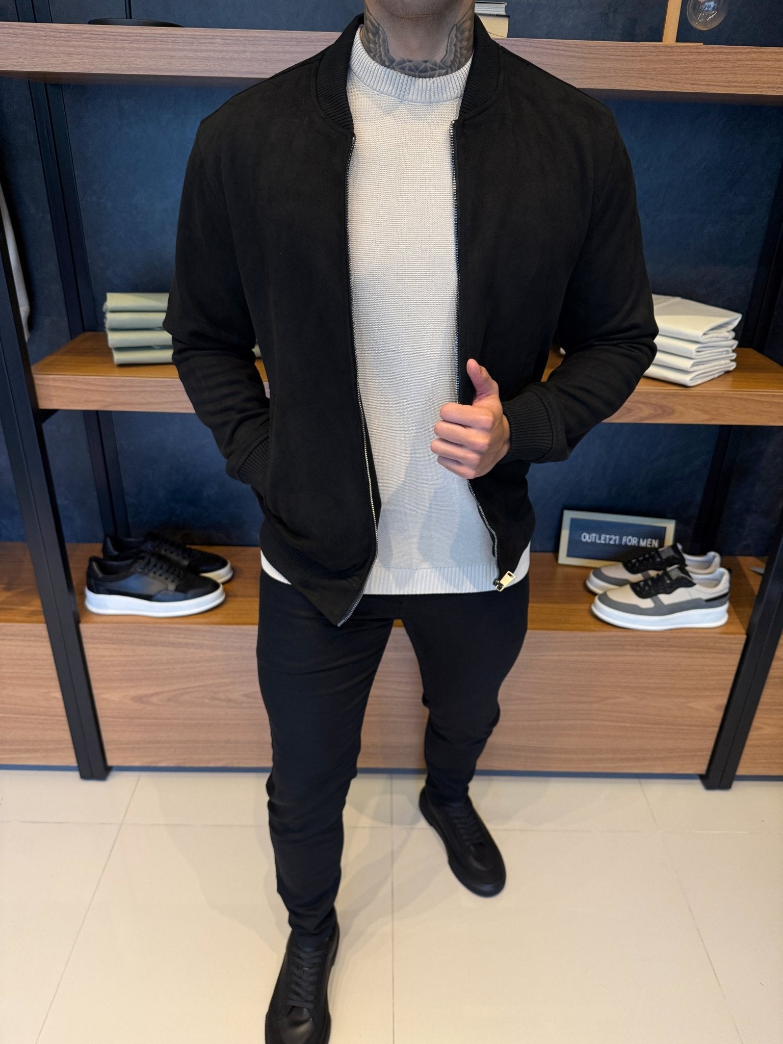 Taylor Suede Bomber Jacket – Black