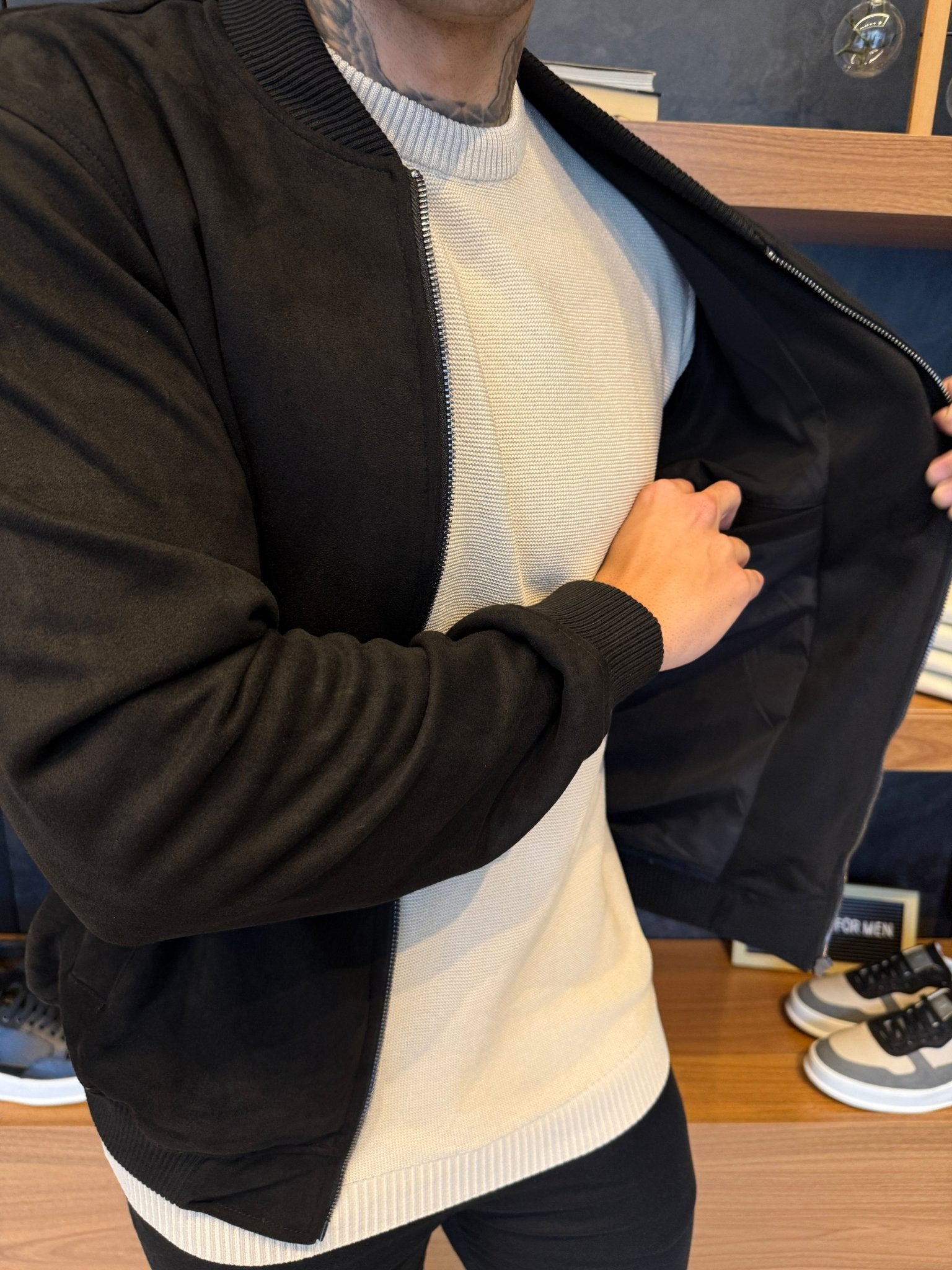 Taylor Suede Bomber Jacket – Black