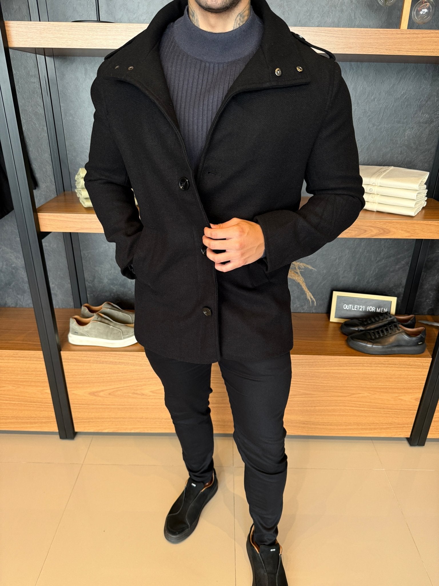 Men’s Wool Overcoat – Black