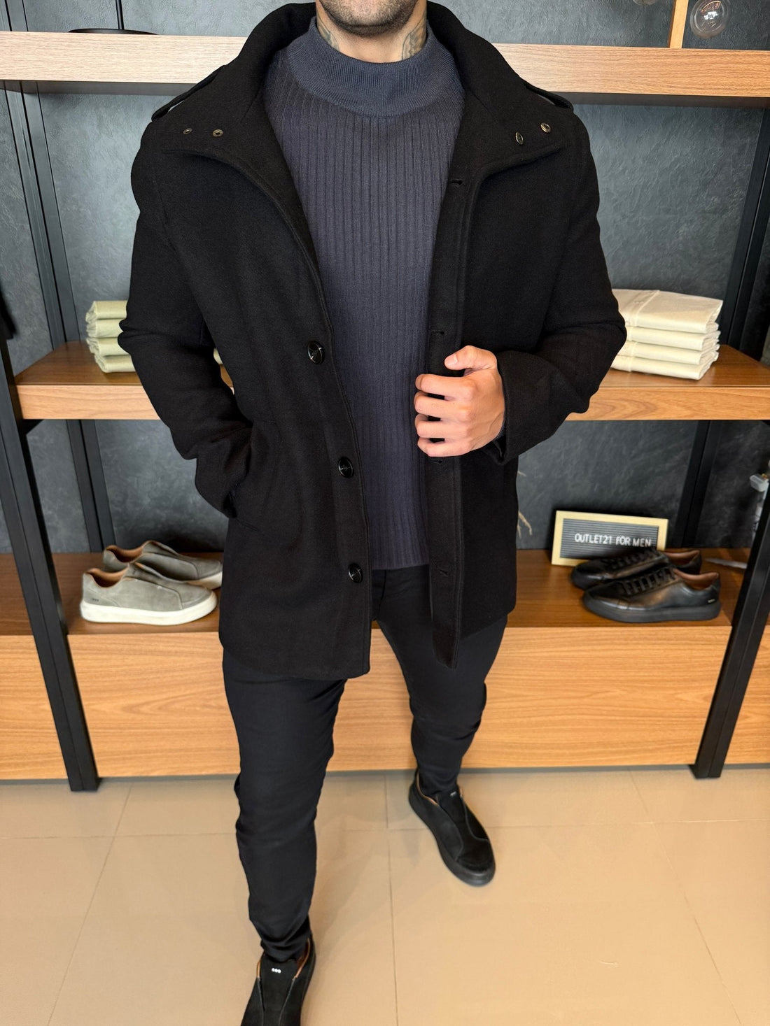 Men’s Wool Overcoat – Black